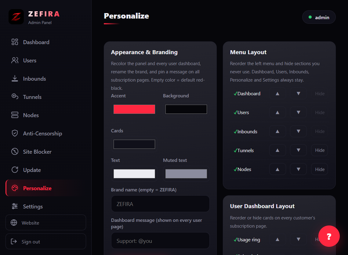 Appearance settings